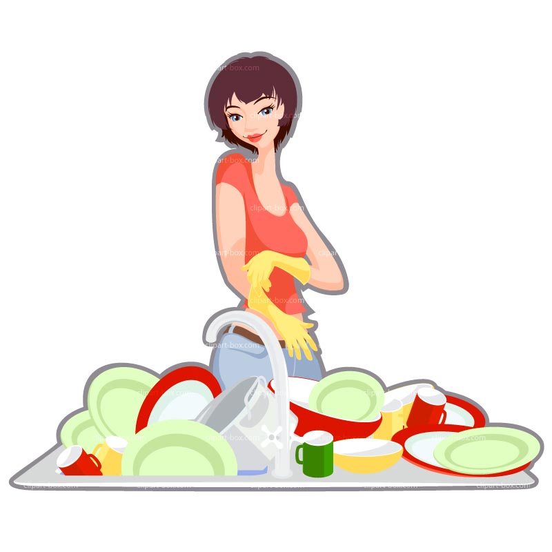 Clipart Girl Washing Dishes   Royalty Free Vector Design
