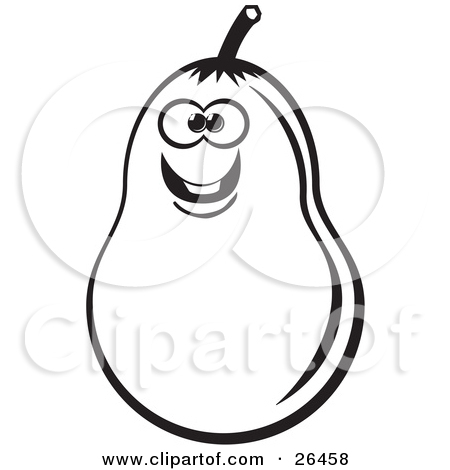 Clipart Illustration Of A Smiling Pear Character In Black And White By