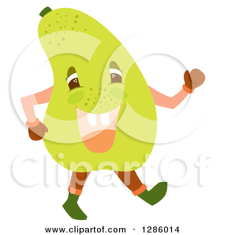 Clipart Of A Happy Pear Character Walking   Royalty Free Vector