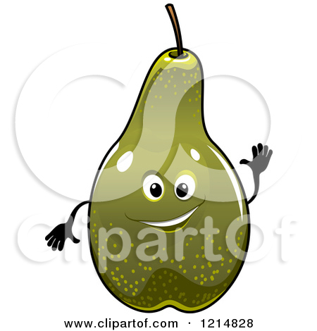 Clipart Of A Waving Pear Character   Royalty Free Vector Illustration