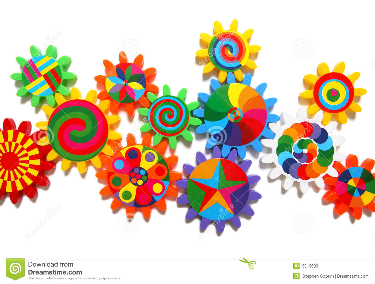 Colorful Gears Cogs Toothed Wheels Isolated Over White 