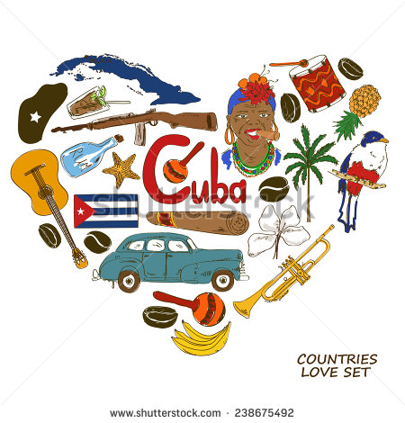Colorful Sketch Collection Of Cuban Symbols  Heart Shape Concept