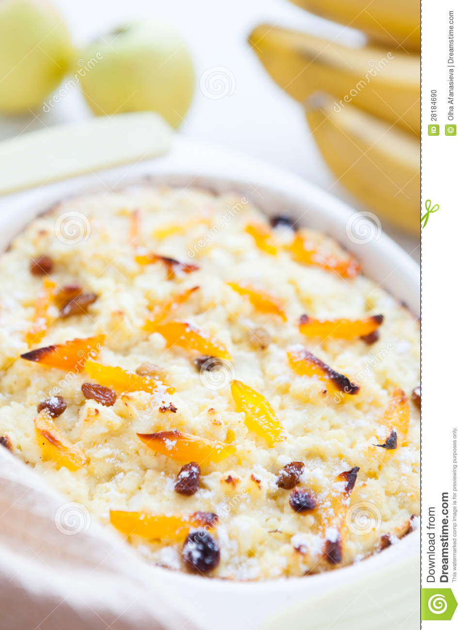 Curd Pudding With Banana And Dried Fruit Stock Photo   Image  28184690