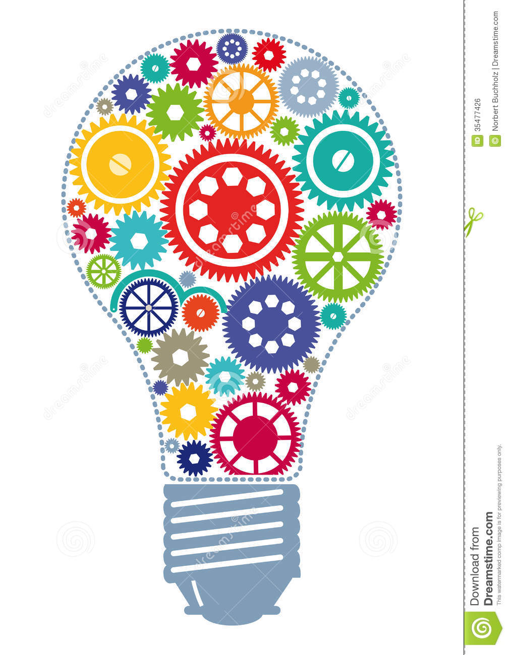 Illustration Of Colorful Gears And Cogs In Light Bulb Or Globe White