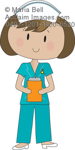Pretty Young Cartoon Nurse Holding A Clipboard In A Hospital   Royalty