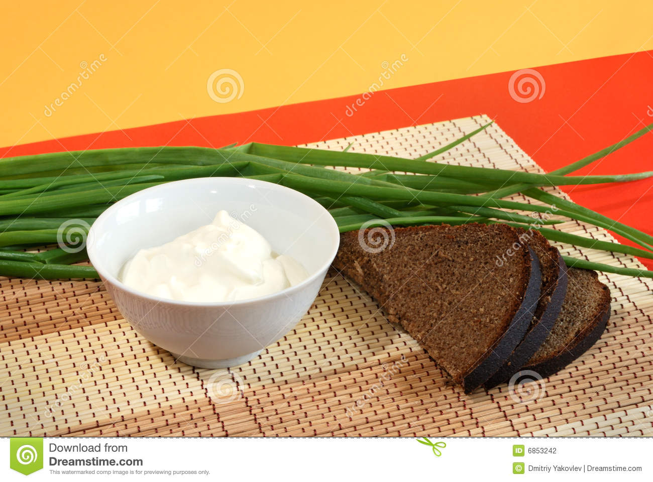 Sour Cream Rye Bread And Spring Onions Stock Photography   Image    