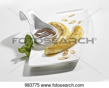 Stock Image Of Baked Bananas With Chocolate Pudding 983775   Search