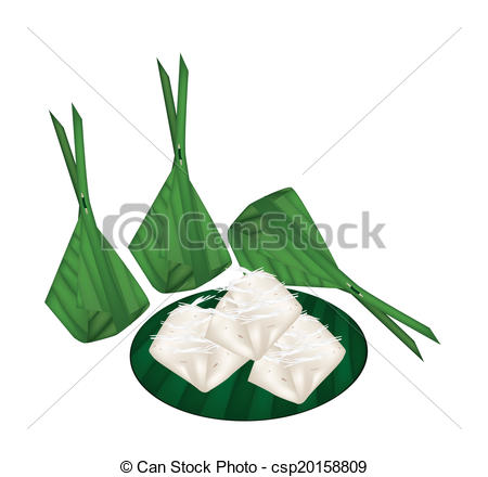 Vector Clipart Of Delicious Thai Banana Pudding In Counts Banana Leaf    