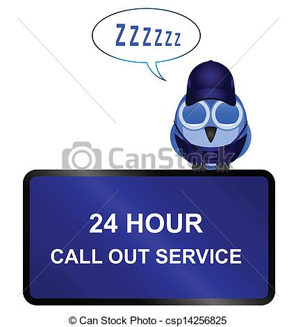 Vector Illustration Of Twenty Four Call Out Service Sign   Comical