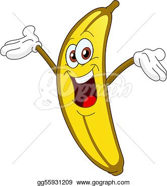 Vector Stock   Cheerful Cartoon Banana Raising His Hand  Stock Clip