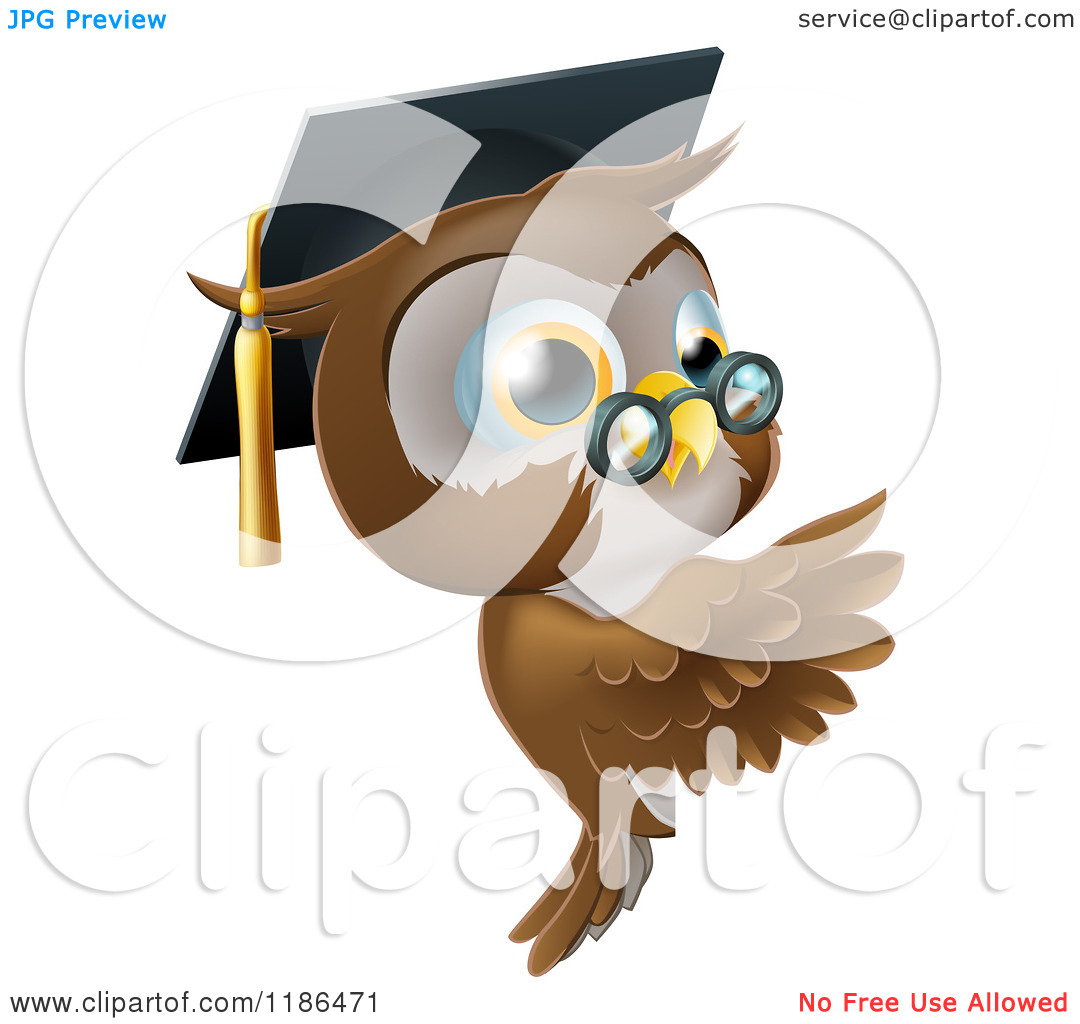 Cartoon Of A Professor Owl Wearing A Graduation Cap And Presenting A