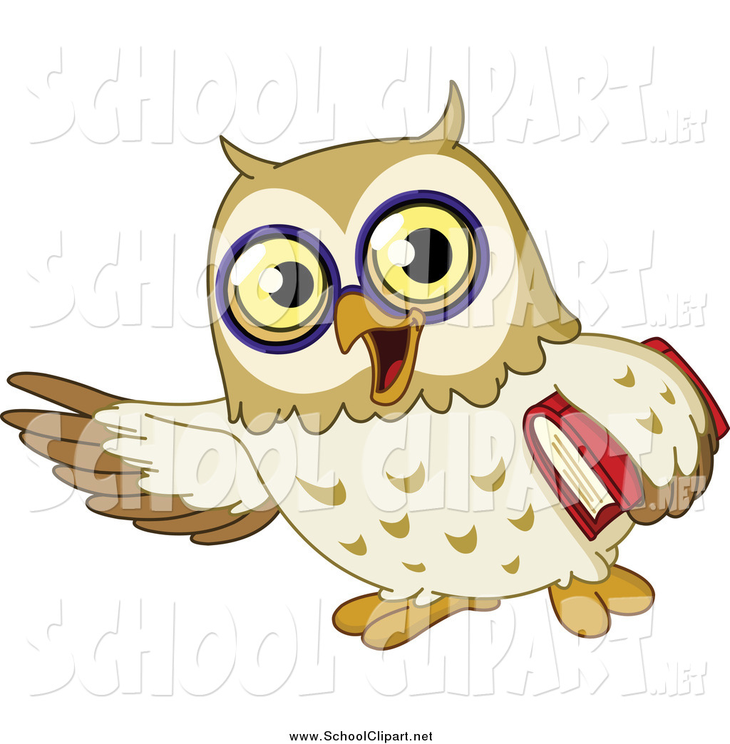 Clip Art Of A School Owl Presenting With One Wing And Carrying A Book