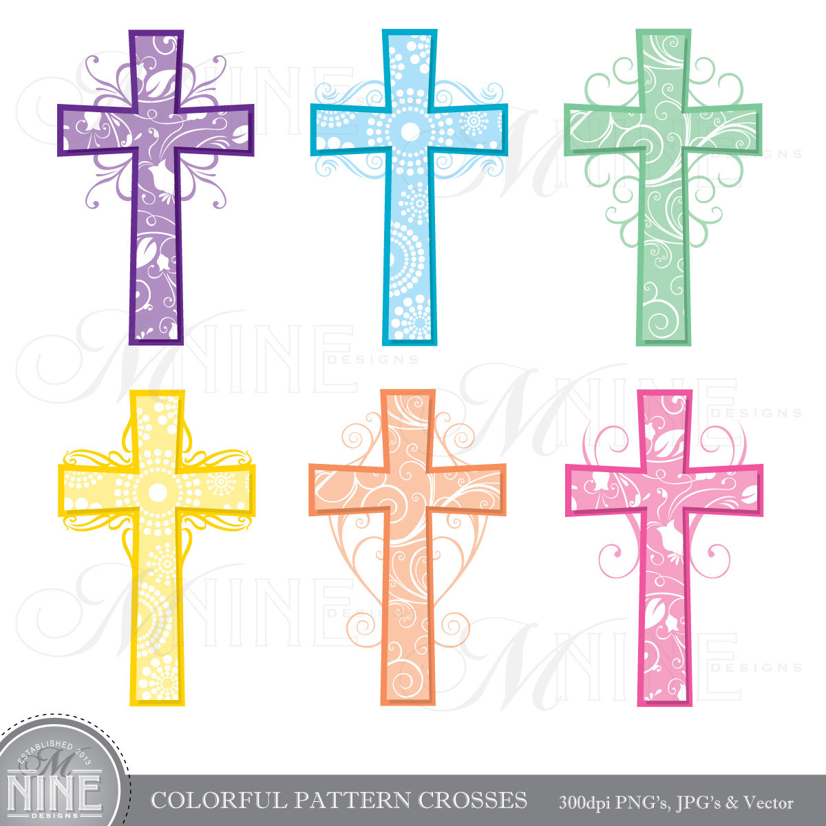 Cross Clip Art  Colorful Pattern Crosses Clipart By Mninedesigns