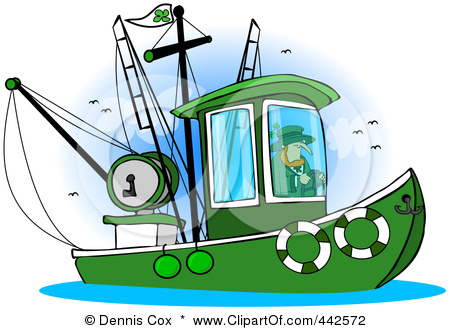 Free Rf Clip Art Illustration Of A Leprechaun Steering A Fishing Boat
