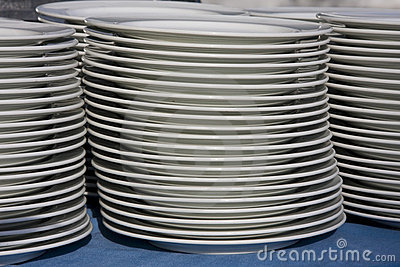 Lots Of White Plates Stacked And Ready For Restaurant Service 
