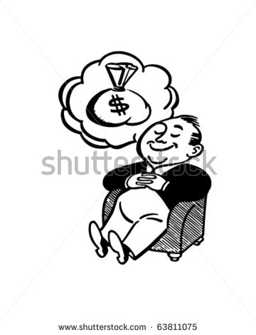 Man Dreaming Of Money   Retro Clipart Illustration   Stock Vector