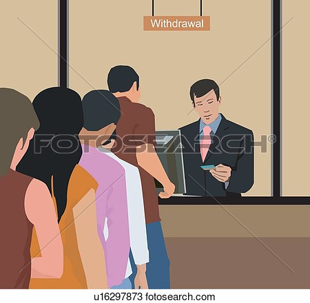   People Withdrawing Money At Bank  Fotosearch   Search Clipart    