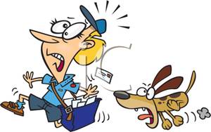 Postal Carrier Being Chased By A Vicious Dog   Royalty Free Clipart