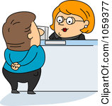 Vector Clip Art Illustration Of A Bank Teller Assisting A Customer