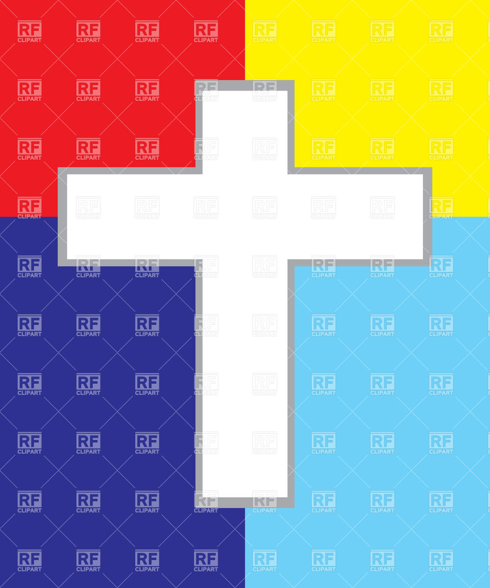 White Christian Cross On Colorful Background Vitrage Signs Symbols    