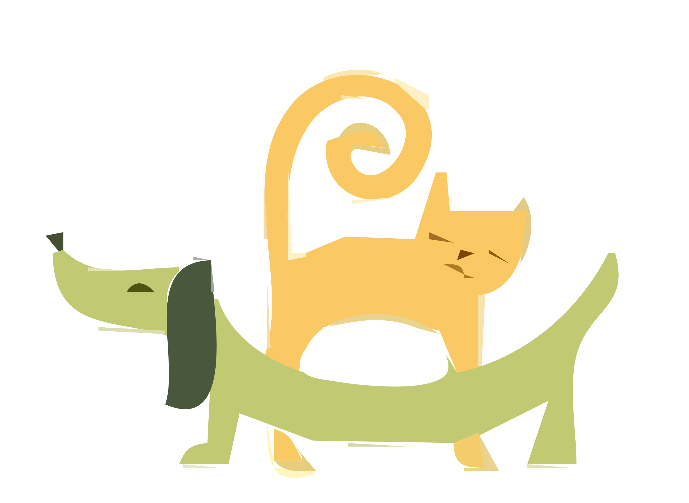 Yellow Cat And Green Dachshund By Alexanderalexander