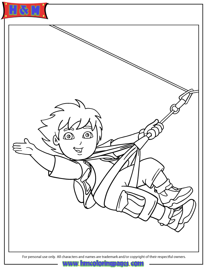 Zip Lining Colouring Pages