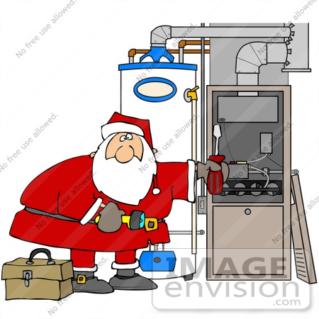 Art Graphic Of Santa Repairing A Furnace With A Screwdriver By Djart
