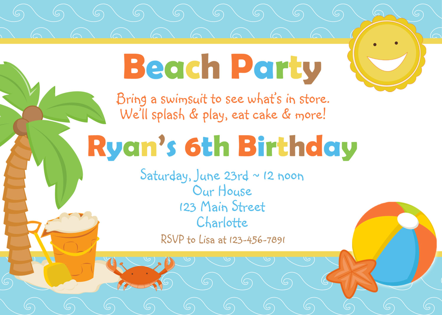 Beach Party Birthday Invitation Pool Party By Thebutterflypress