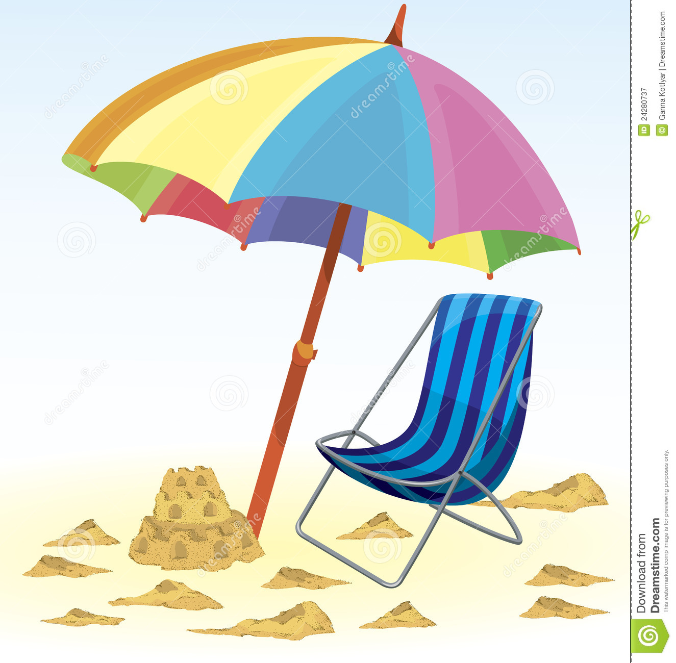 Beach Umbrella Chair Sand Castle Royalty Free Stock Photography