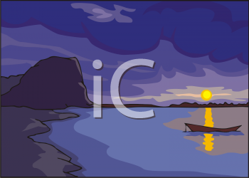 Boat On A Lake At Night   Royalty Free Clip Art Picture