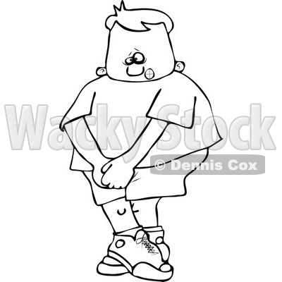 Cartoon Outlined Boy Needing Use The Restroom Royalty Free