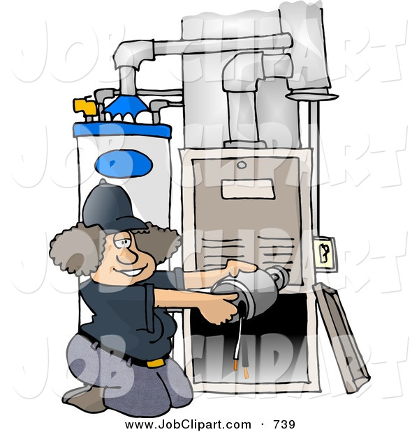 Caucasian Woman Repairing A Broken Furnace Attached To A Water Heater