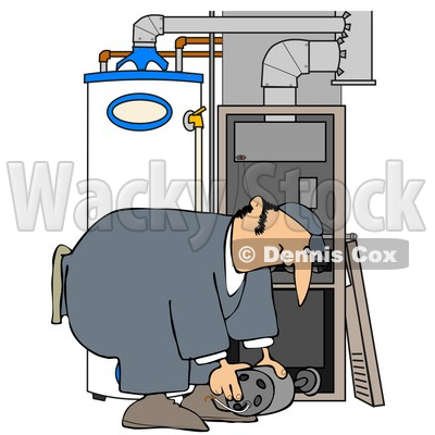 Clipart Illustration Of A Furnace Repair Man Bending Over While