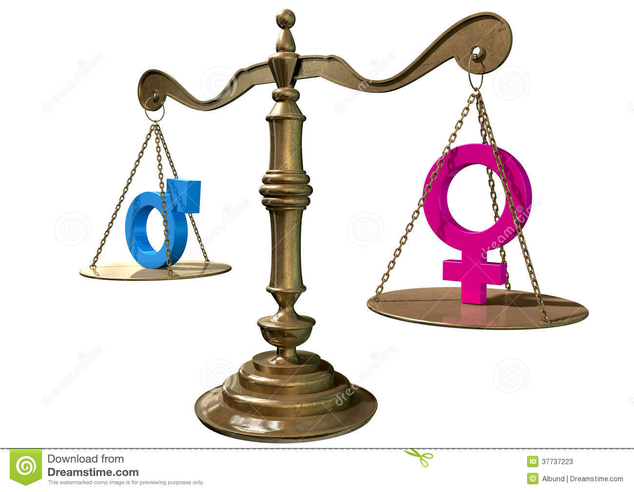 Gold Justice Scale With The Two Different Gender Symbols On Either    
