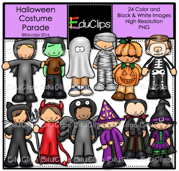 Halloween Costume Parade Clip Art Bundle  Color And B W    Welcome To