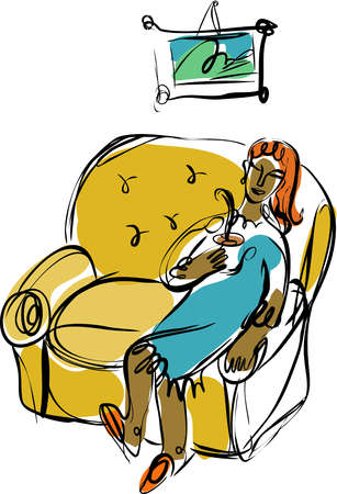 Illustration   Illustration Of A Woman Relaxing With A Cup Of Coffee