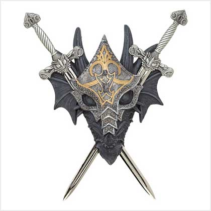 Medieval Armored Dragon Crest Wall Decor With Swords