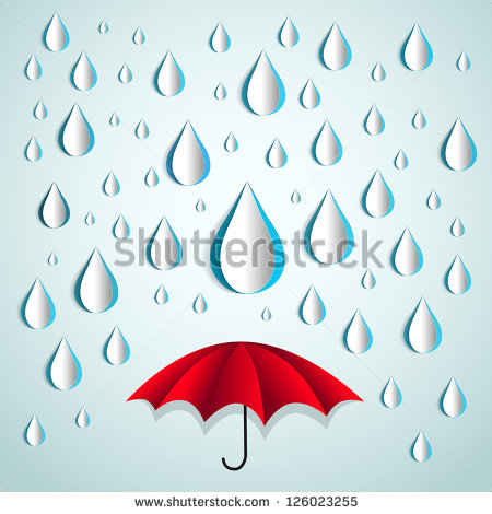 Red Umbrella And Paper Rain Drops   Vector Illustration   126023255