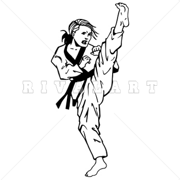 Sports Clipart Image Of Black White Martial Arts Girl Kicking Woman