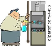 Spraying A Cleaning Solvent On A Standard Household Furnace Clipart