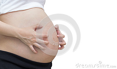 Stock Photo  The Itchpain Of Pregnant Belly Isolated Against White