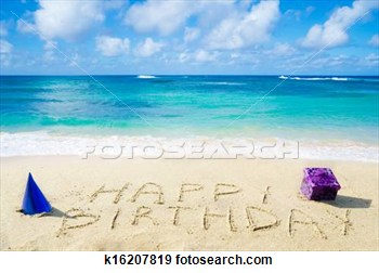 Stock Photograph Of Sign Happy Birthday On The Sandy Beach K16207819