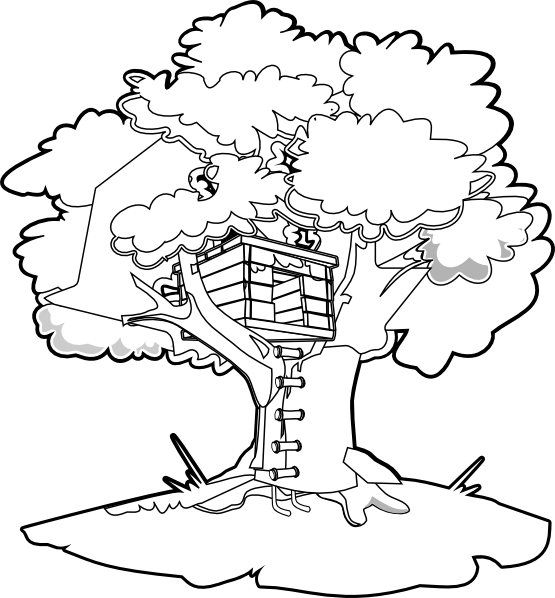 Tree House Black White Line Art Coloring Book Colouring 555px Png