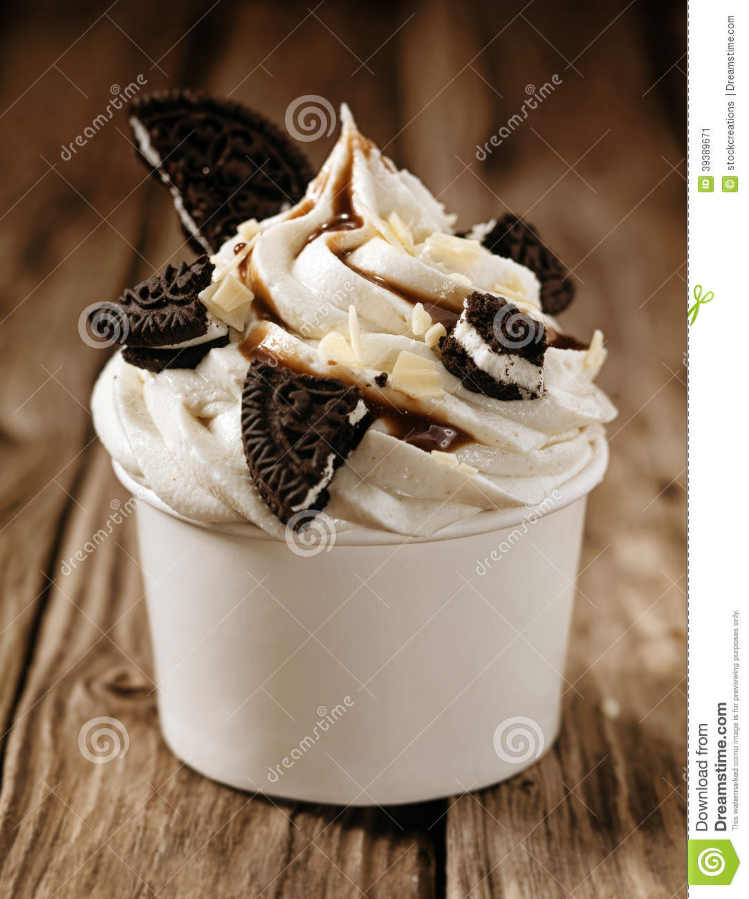 Vanilla Ice Cream With Oreos And Chocolate Sauce Stock Photo   Image