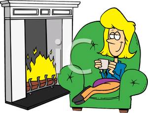 Woman Relaxing With A Cup Of Cocoa By The Fire Clipart Picture