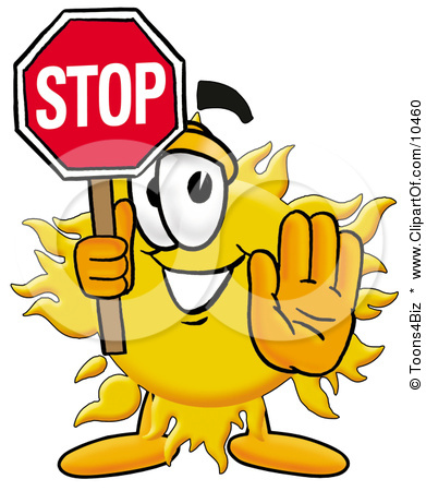 10460 Clipart Picture Of A Sun Mascot Cartoon Character Holding A Stop