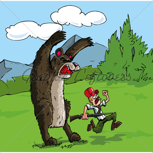 Cartoon Of Bear Attacking A Hunter   Gl Stock Images