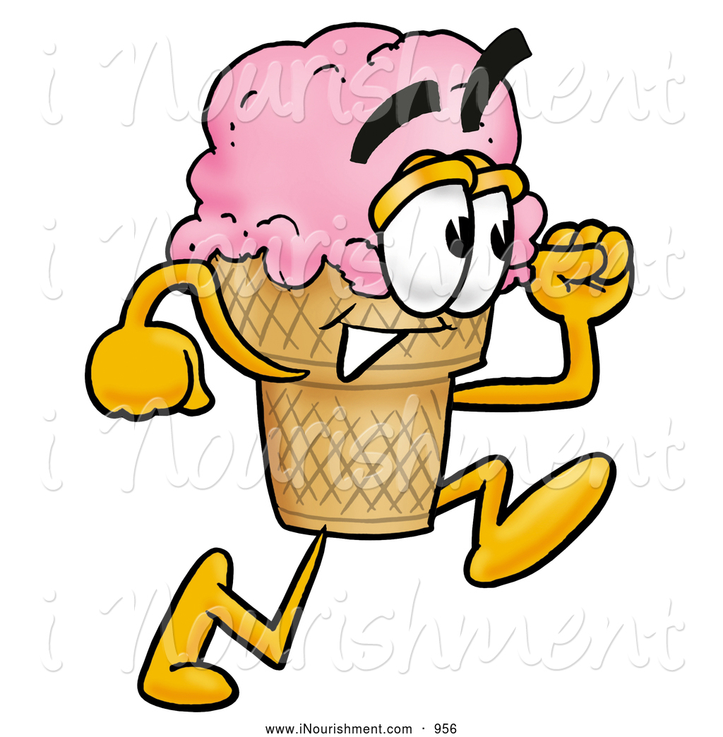 Clipart Of A Cute Ice Cream Cone Mascot Cartoon Character Running By    