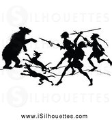 Clipart Of A Silhouetted Bear Attacking Dogs And Men By Prawny Vintage