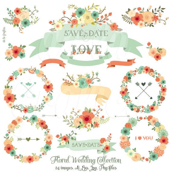 Floral Wedding Collection  Wedding Flower Clipart  Floral Wreaths
